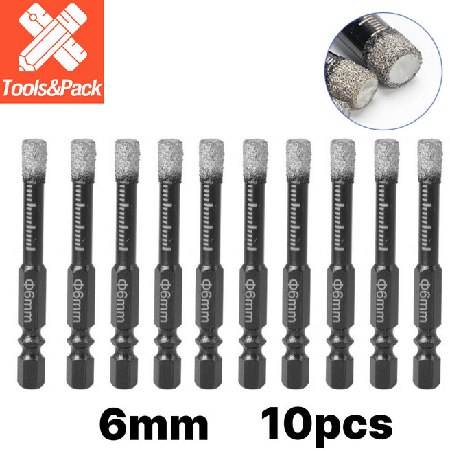융착 코어비트 타일 기리 비트 드릴 포세린 콘크리트 대리석 타공 육각 임팩용 6mm 10pcs, 1세트