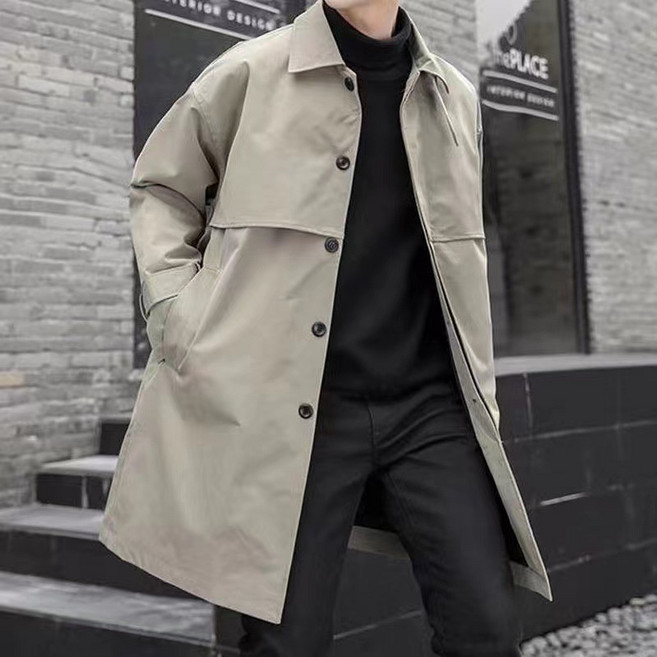 2025新款春秋風衣男中長款春秋款外套韓版潮牌寬鬆休閒高級感大衣