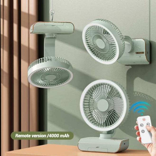 [휴대용천장선풍기] 데스크톱 무소음 전기 에어컨 벽 냉각 환풍기 홈 4000mAh 5 가지 모드, 2) Green