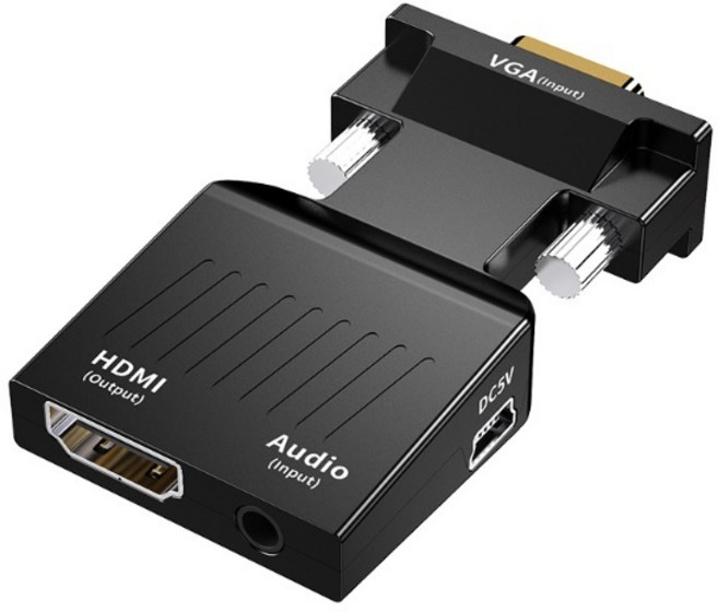【勁祥科技】VGA轉HDMI高清轉換器帶3.5音頻電腦顯示器電視投影機轉接頭, 1個
