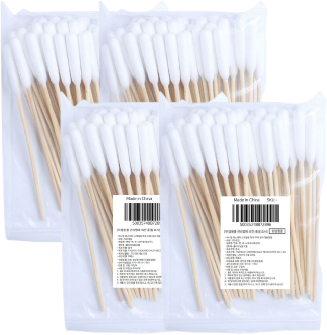 허니템 나무 면봉 애견 에스테틱 왕면봉 피부과 대왕면봉 솜방망이 두피스케일링면봉, 4개, 50개입