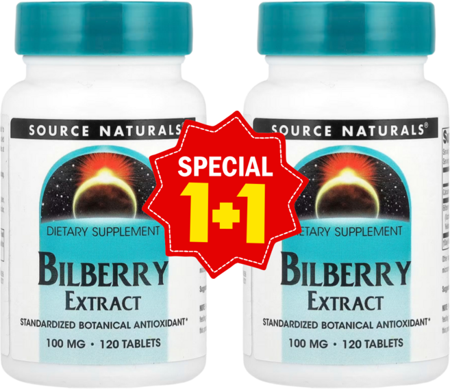 1+1 소스내추럴스 표준화된 빌베리 익스트렉트 100mg 120타블릿 안토시아노사이드 함유 / 해외직구 미국정품, 2개