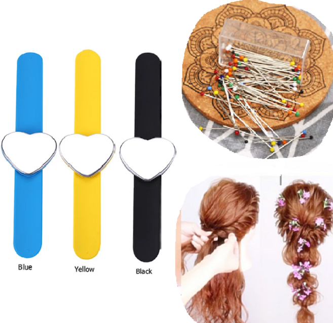 미용 작업용 자석 팔찌 헤어핀 머리핀 시침핀 바느질 홀더 마그네틱 손목 밴드 헤어 스타일링 미용 도구 퀼트, 옐로우, 1개