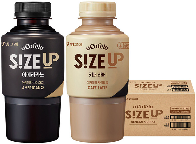 빙그레 아카페라 사이즈업 커피 음료 350ml 2종 총20입(카페라떼10+아메리카노10), 20개