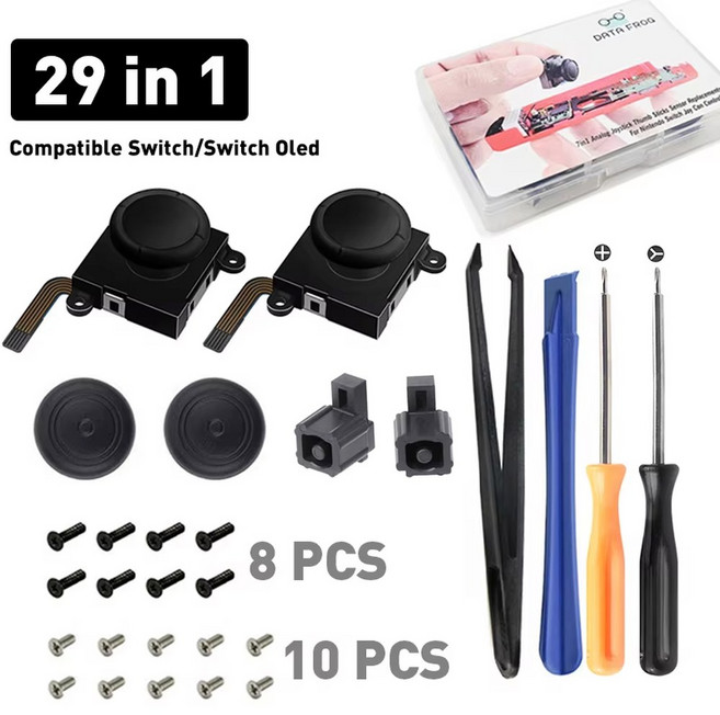 데이터 프로그 3D 아날로그 썸 스틱 교체 조이패드 예비 키트 스위치 라이트 OLED 컨트롤러 수리 도구 액세서리, [13] 29 in 1, 1개, 13 29 in 1