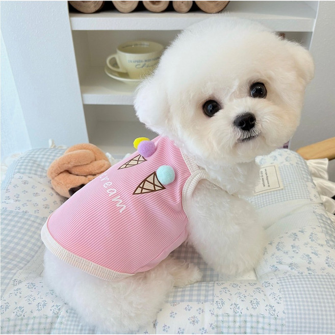 BUNNY PET 강아지 고양이 쿨소재 실내복 외출복 아이스크림나시티, 1개, 딸기슈가핑크