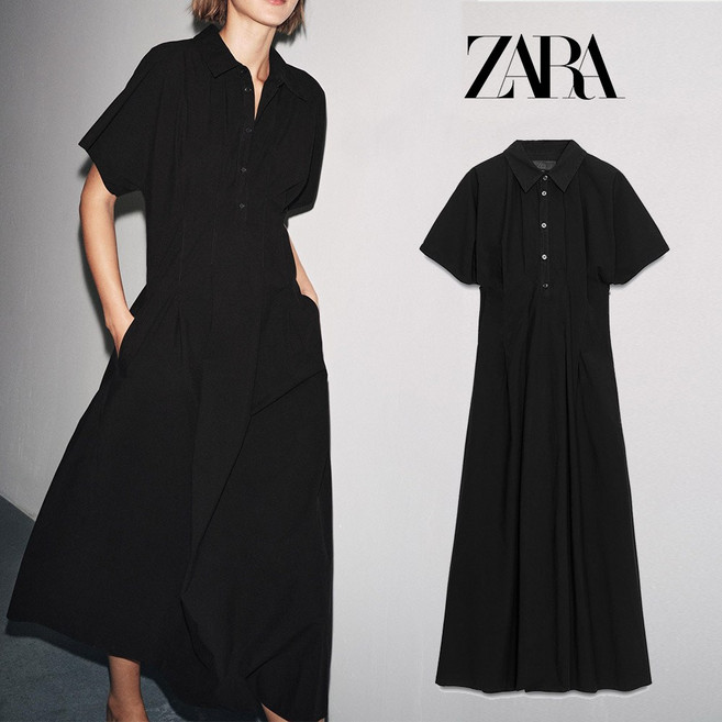 자라 ZARA 여성 포플린 원피스 반팔 미디 2183248