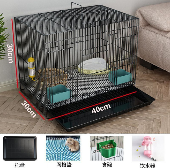 寵物兔籠 可折疊加厚室內飼養籠, 1個, 精選套餐：網格墊+碗+托盤+飲水器,中號【40X30X30】月光白
