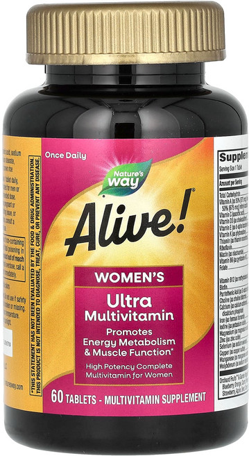 네이처스웨이 Alive 여성용 울트라 멀티비타민 비타민B12 루테인 이노시톨 60정, 1개