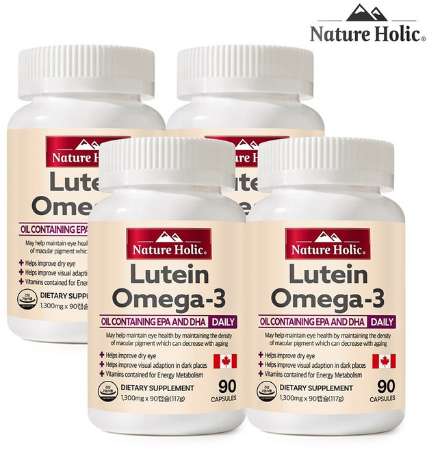 네이처홀릭 캐나다 루테인 오메가3 골드 4병 총360캡슐 12개월분, 90정, 4개