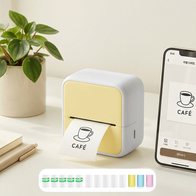 ROYAI ONE 휴대용 블루투스 라벨프린터 무선 감열식 라벨기, 1개, 3021옐로우