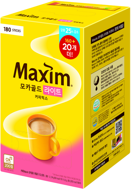 맥심 모카골드 라이트 커피믹스 180T (160T+20T), 12g, 180개입, 1개
