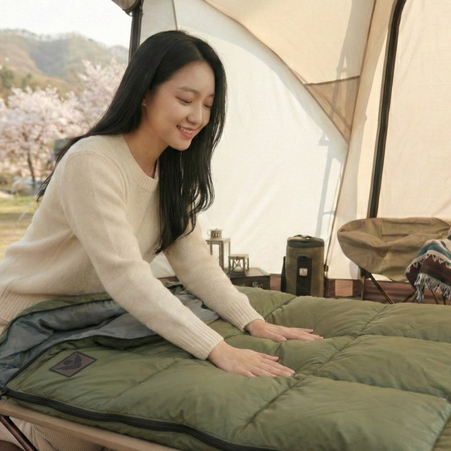 돌핀 스퀘어 구스 침낭, 1개, 군용카키