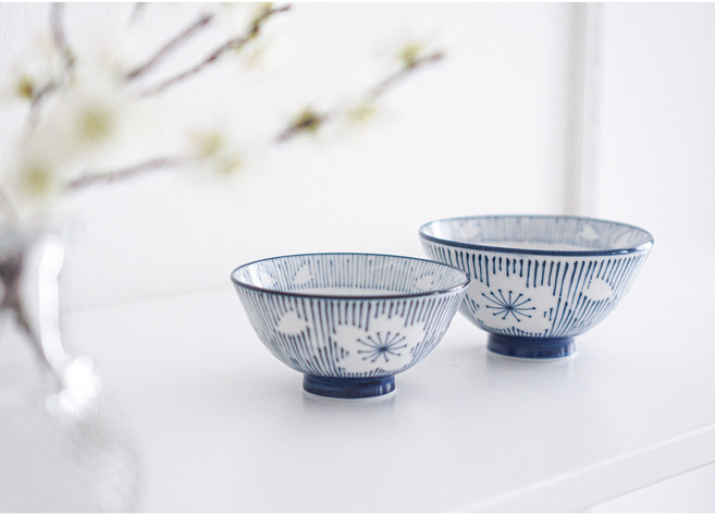 일본 밥그릇 국그릇 세트 2P, 블루 벚꽃, 1세트, 밥공기+대접