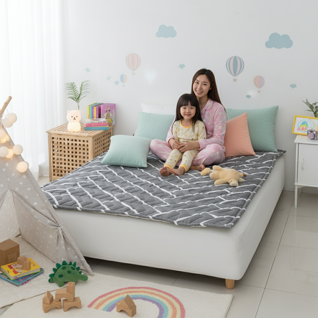 [국내산프리미엄] 서정상점 한일의료기 전자파 없는 두툼한 토퍼형 탄소매트 EMF 카본 매트 워셔블 전기요 전기장판, 더불, 헤링본