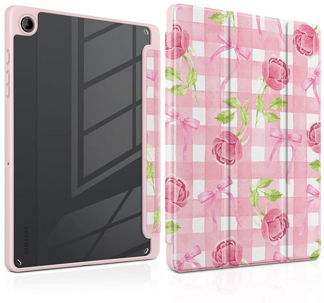 MEEgoodo Case for Samsung Galaxy Tab A11 Plus 2026/A9 Plus 11 inch 2024 (Fit Model SM-X230/X236/X2, 장미&리본&수채화 격자 무늬