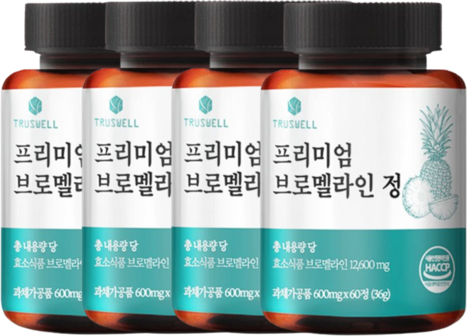 트러스웰 브로멜라인 퀘르세틴 아이 파인애플 파파인, 4개, 60정