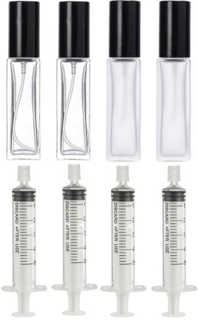리빙패션 투명 불투명 믹스 향수 공병 10ml + 소분 주사기, 4개, 검정