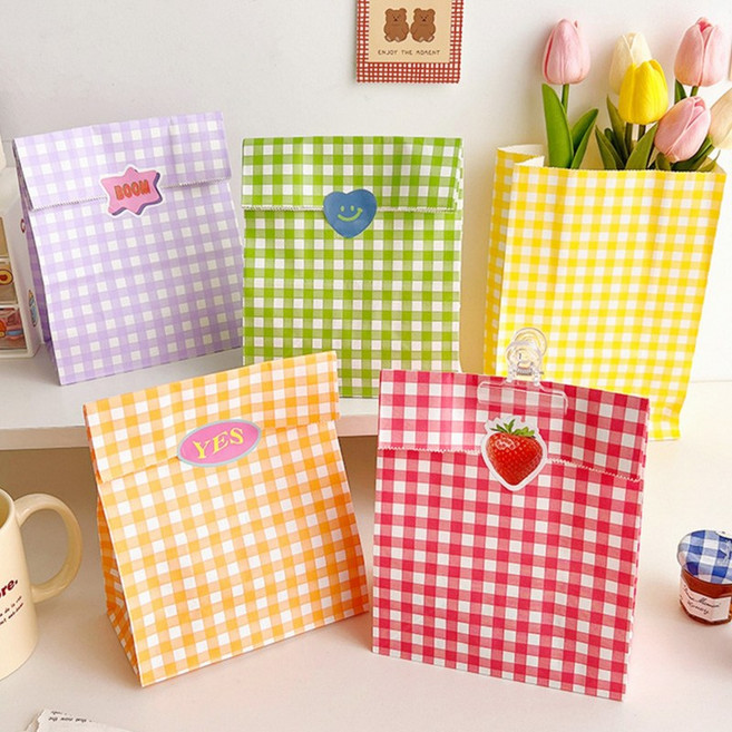 (50개입) 코코쥬 레인보우 체크 종이쇼핑백, 1세트