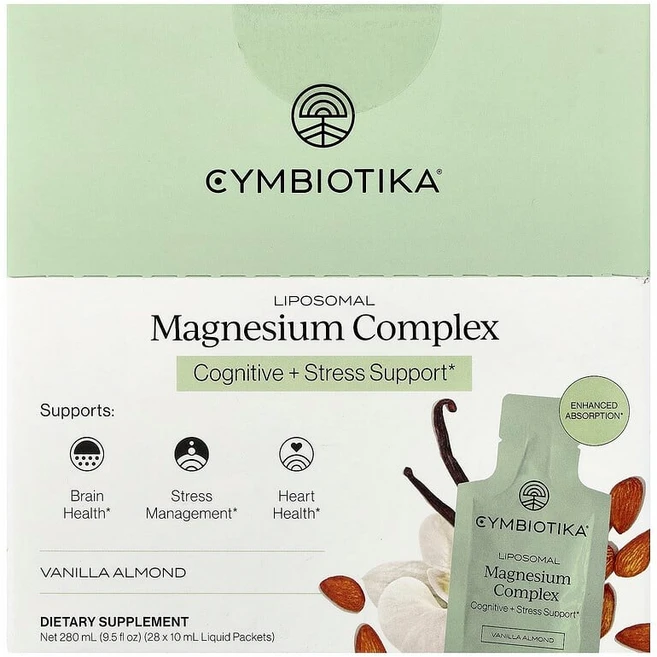 Cymbiotika 리포소말 마그네슘 복합체 바닐라 아몬드 액상 팩 28개 각 10ml(0.3fl oz) CYM-18750, 1개, 1개 - 쿠팡