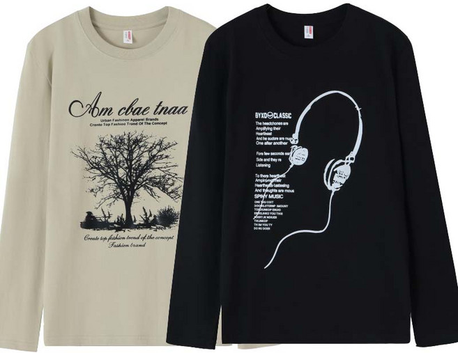 1+1 봄 남자 순면 긴팔 티셔츠 라운드넥 오버핏 데일리 캐주얼 헤비웨이트 패션 2장 세트 상의