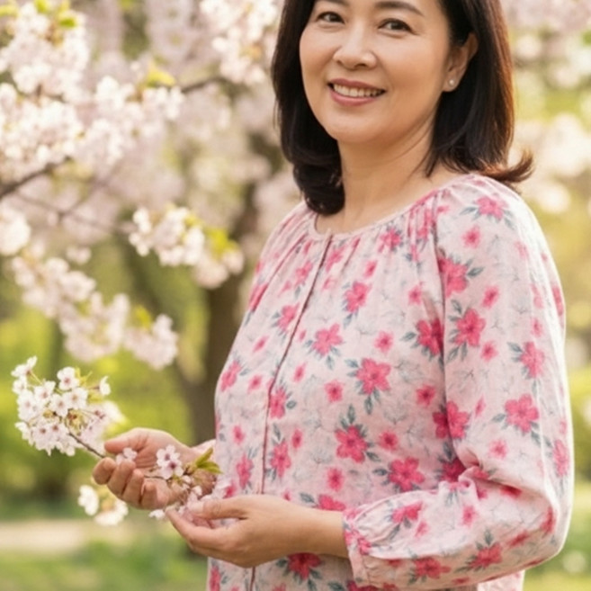 하루림 여성 여름 긴팔 블라우스 얇은 면 중년여성 엄마 할머니 화사한 꽃무늬 나들이옷