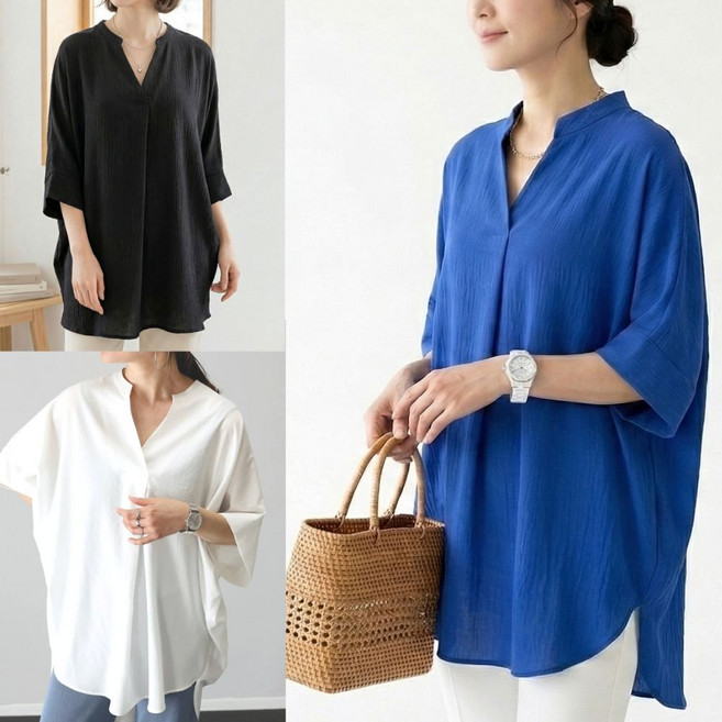 룸브리 여성 여름 가오리 브이넥 반팔 블라우스