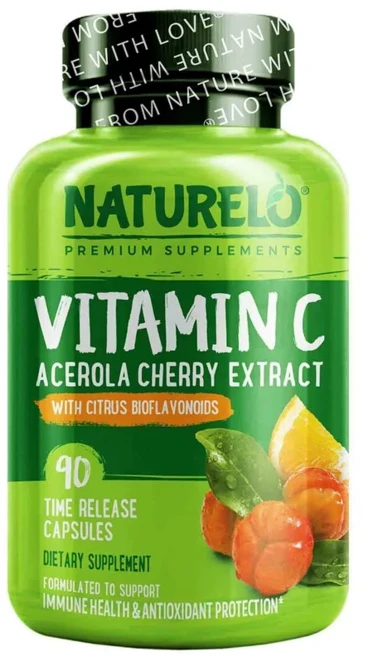 NATURELO Vitamin C 내츄렐로 비타민C with Organic Acerola Cherry Extract and Citrus Bioflavonoids 90정, 1개 - 쿠팡