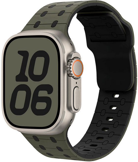 Snow 부드러운 실리콘 애플워치 스트랩, 카키시블랙, 1개