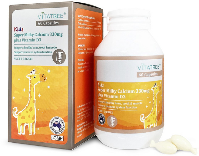 호주 비타트리 키즈 슈퍼 밀키 칼슘 330mg 플러스 비타민 D3 60캡슐, 1개, 60정