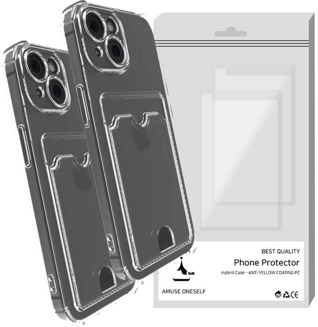2개 아이수트 카드 2장 수납 카메라 풀커버 투명 휴대폰케이스 + 스크레치 방지 보호필름