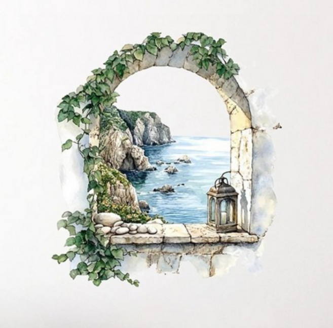 이음바이 지중해 창문 벽지 스티커