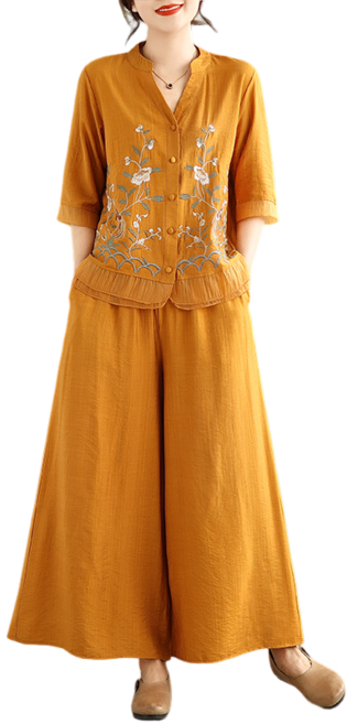 여성용 생활개량 면마 자수 상의 +와이드 팬츠 투피스 뉴타임즈 D542T897