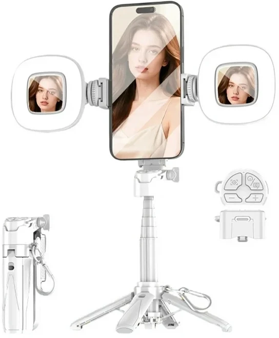 4-in-1 다기능 셀카봉 & 삼각대 360도 회전 콘텐츠 제작자 여행 촬영용 줌 리모컨 포함, 02 White-H2, 01 P15-Y