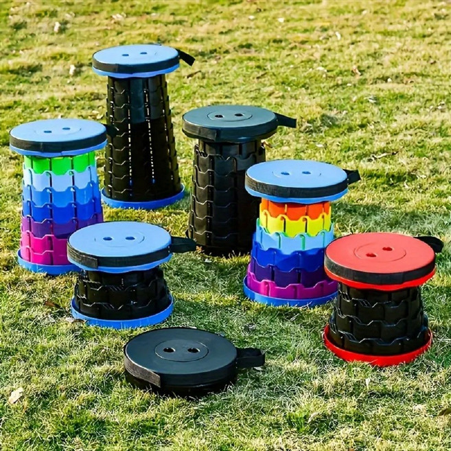 접이식 아코디언 의자 휴대용 미니 원형 체어 캠핑 줄서기 플라스틱 간이 자바라 의자, 1개, 레인보우 그린