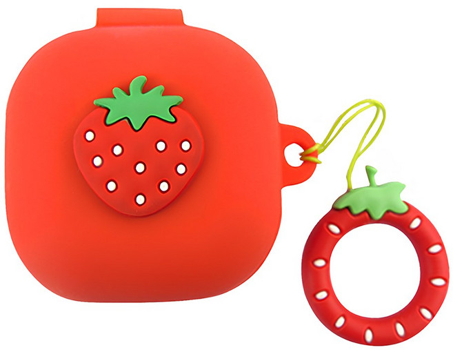 더조은셀러 실리콘 케이스 키링 커버 범퍼 젤리 소프트 고리 갤럭시 버즈4 버즈2 버즈 프로 라이브 호환, 갤럭시 버즈4/4프로, 1개, 스트로베리