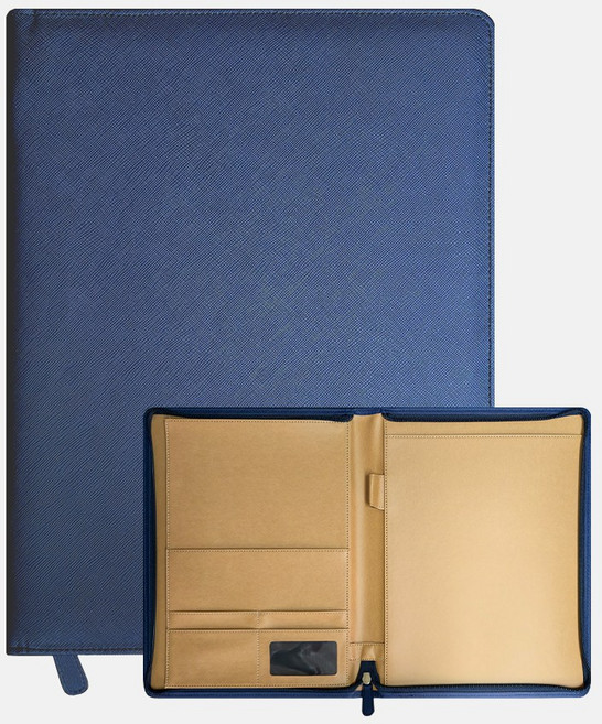 A4 레포트패드 모던 지퍼타입 가죽 다이어리, 1개, 사피아노 네이비[H0293]