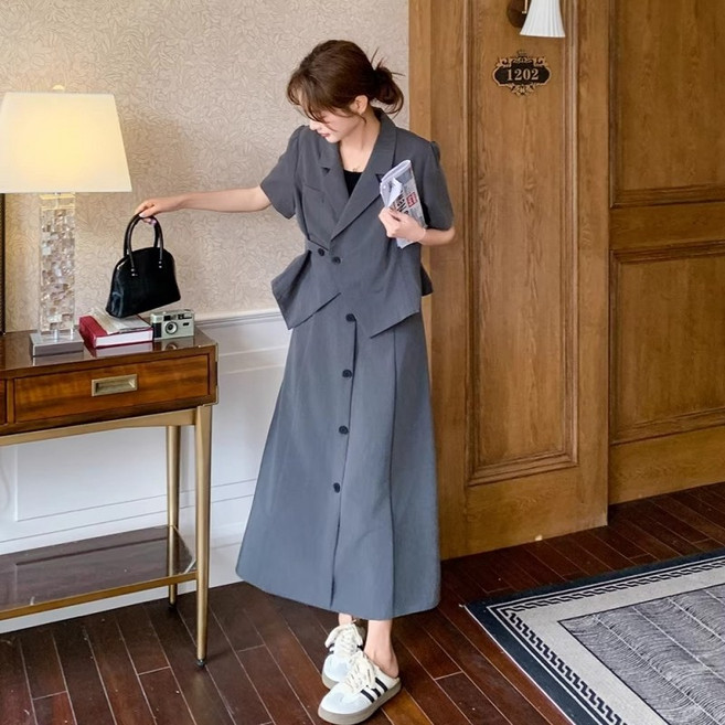 여름 여성 정장 세트 오피스룩 투피스 데일리룩 치마 투피스 빅사이즈 투피스 세트 하객룩 롱 스커트 세트