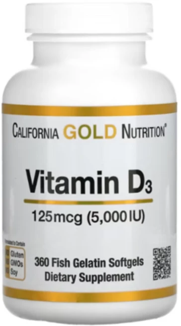 CGN 캘리포니아골드뉴트리션 비타민D3 5000IU 360정 라놀린 콜레칼시페롤, 1개, 기본 - 쿠팡