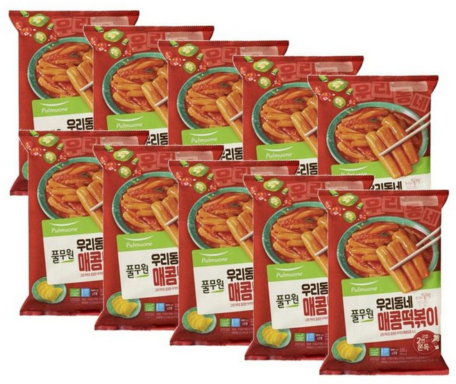 풀무원 우리동네 매콤떡볶이 오리지널 밀떡 2인분, 10개, 330g
