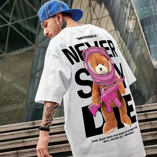 Oversize 短袖T恤 潮流印花設計, T221白色【五分袖】,2XL【建議70-80公斤】
