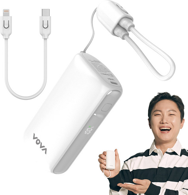 보바 그립 미니 고속충전 보조배터리 10000mAh VA-115, 화이트