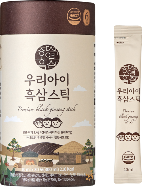 장석열흑삼 우리아이 흑삼스틱 10g 30포 세아이 아빠가 유기농 당으로 직접 만든 어린이 홍삼 조카 선물, 1개