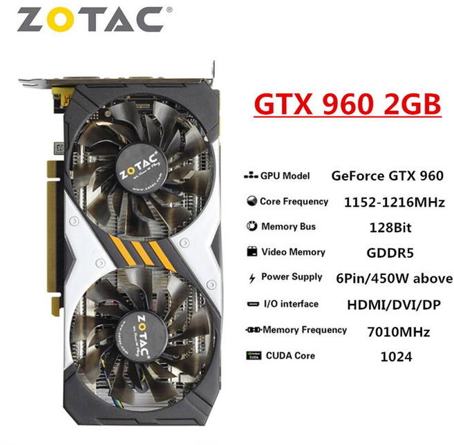 중고 Zotac 그래픽 카드 GTX 1650 1660 1060 1050Ti 6GB 1050 Ti 3GB 4GB 1660S 슈퍼 비디오 카드 GPU 데스크탑 PC 컴퓨터 채굴, Zotac 960 2G