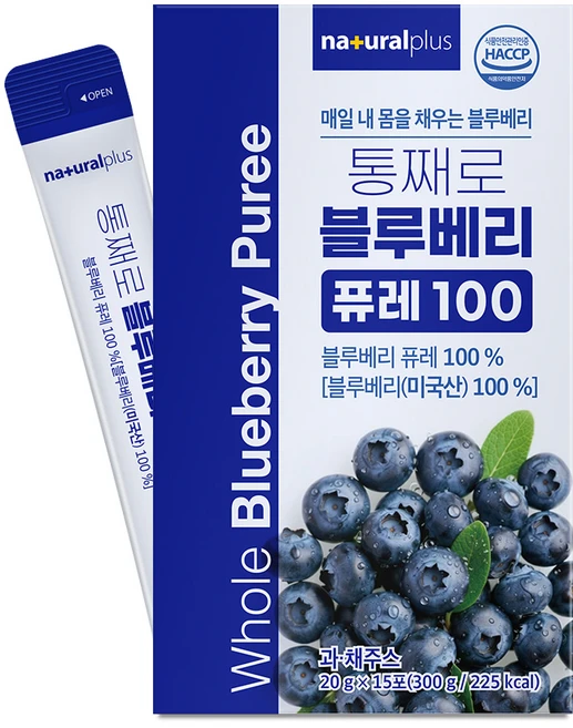 내츄럴플러스 통째로 블루베리 퓨레 100 / 미국산 안토시아닌 스틱 즙 주스, 1박스, 300g - 쿠팡
