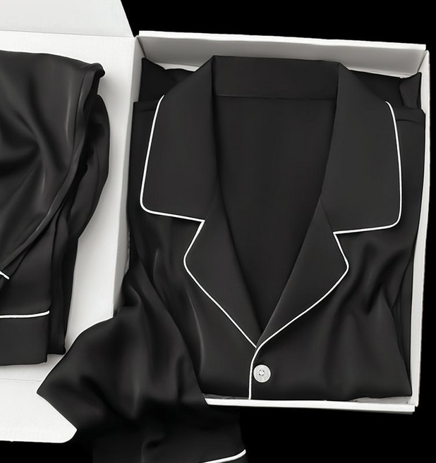 男士仿真絲長袖睡衣套裝, 1個, 358#黑色-男【短袖長褲】3XL【160-180斤】