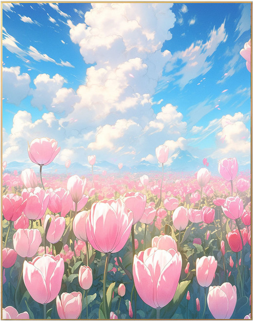 코지하루 DIY 명화그리기 물감 2세트 유화 그림 그리기 아크릴화 40x50, 하늘과 꽃A (Y083), 1개