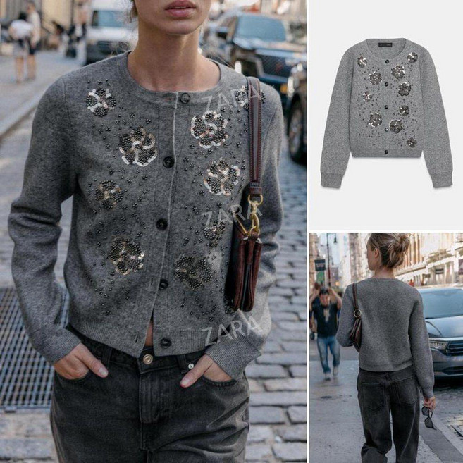 자라 니트 가디건 비즈 플라워 2025 zara