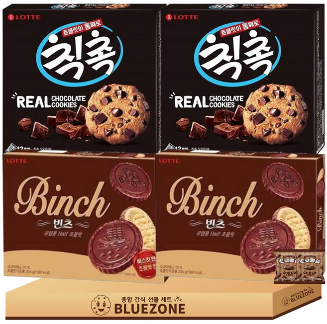 초코비스켓 과자세트 칙촉180g 2개 빈츠190g 2개 몽실22g 2개, 1.052kg, 1개