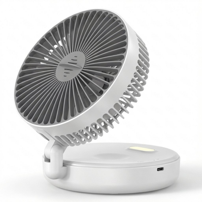 탁상용 선풍기무소음 무선 무선 휴대용 선풍기 LED 무드등 탁상선/벽걸이 풍기, 흰색, 5000mAh